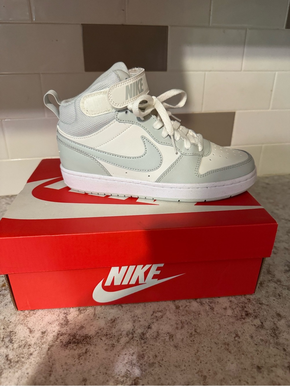 Nike Kids High-Top Sneakers in White and Light Gray